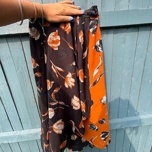Sienna Sky Black and Orange Floral Midi Skirt